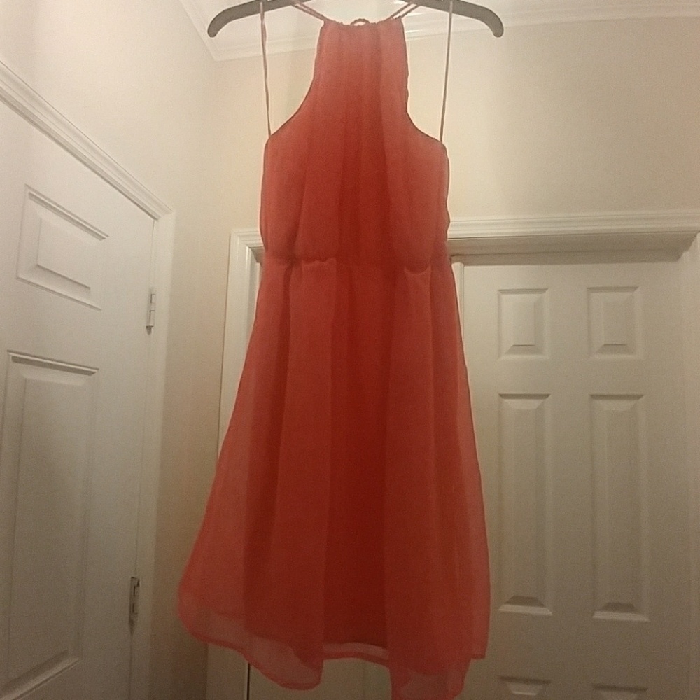 ❄SALE❄Zara neon coral halter open back dress - Picture 2 of 7